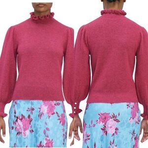 Kate Spade Pearl Button Cuff Ruffle Sweater